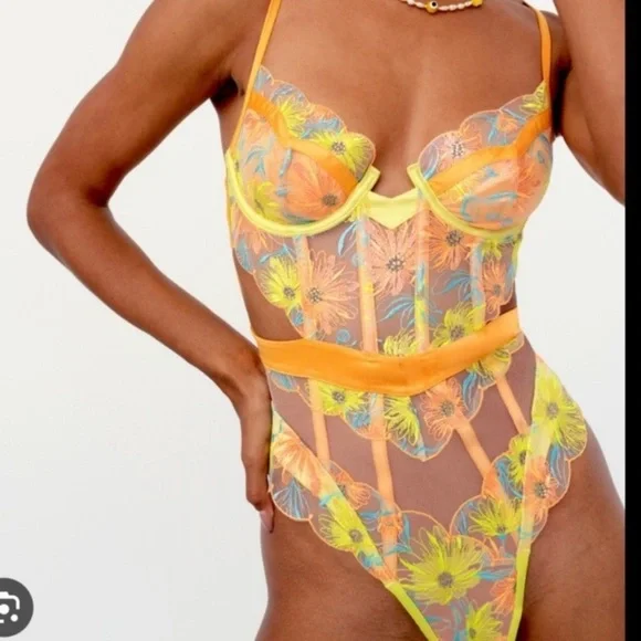 New! For love and lemons waterlily teddy bodysuit orange yellow 27991